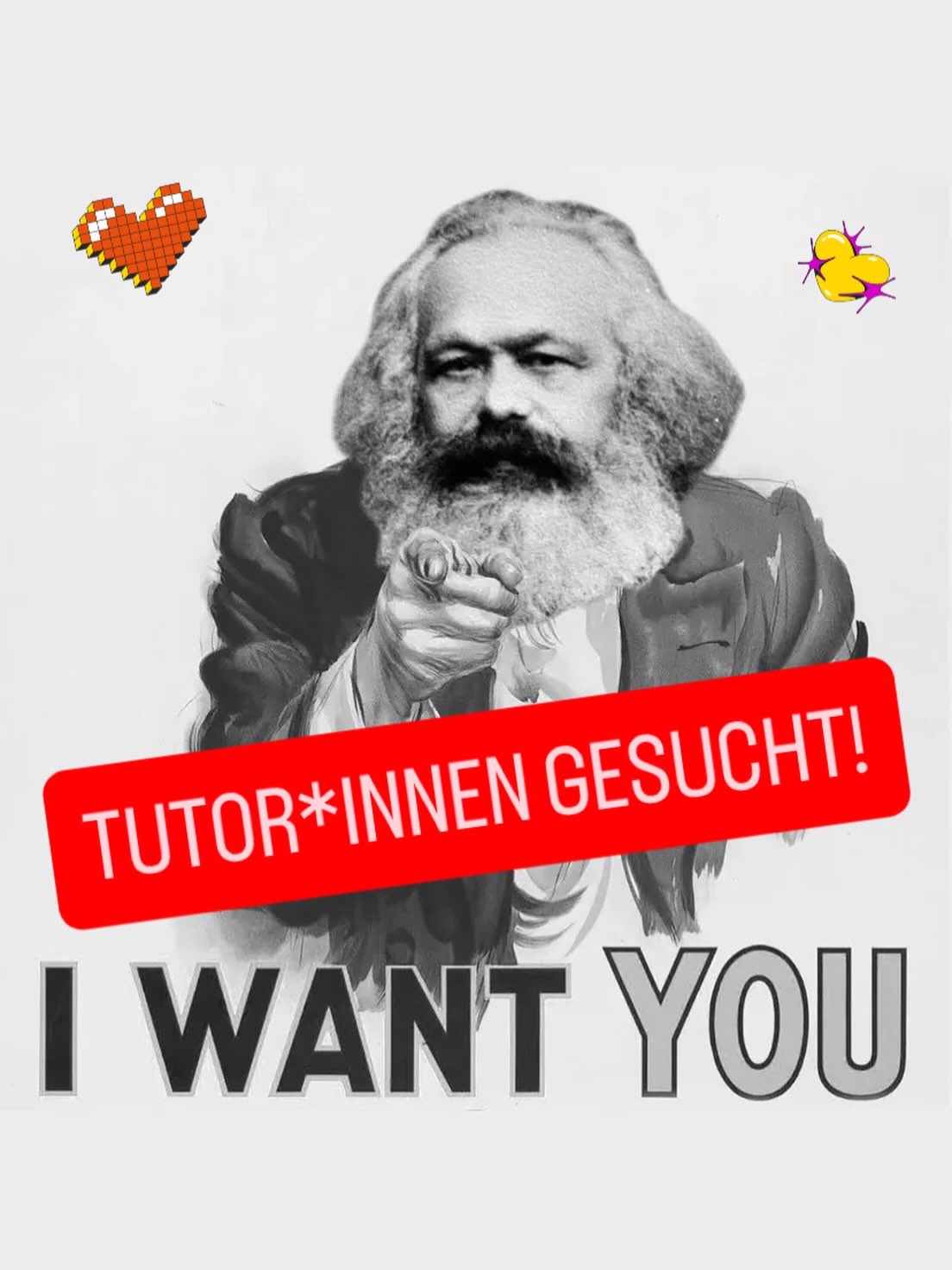 "I Want You" Poster und der Aufschrift "Tutor*innen gesucht!"